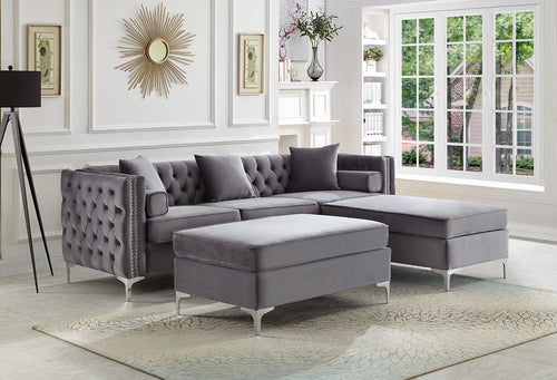Sectionnel IF-9280 avec méridienne réversible (Velours gris)