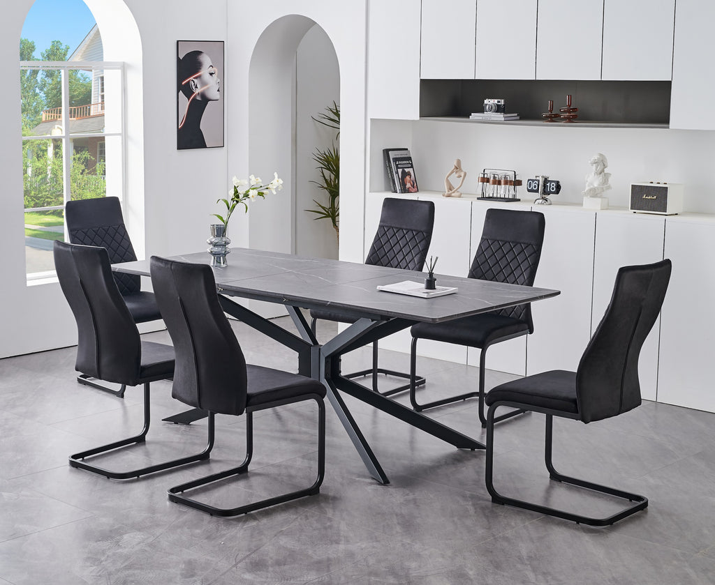 T-1570 / C-1571 7-Piece Dining Set (Black Velvet)