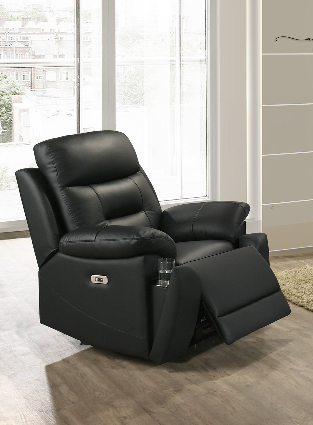 IF-8161 Power Recliner Sofa Set (Black Leather Match)