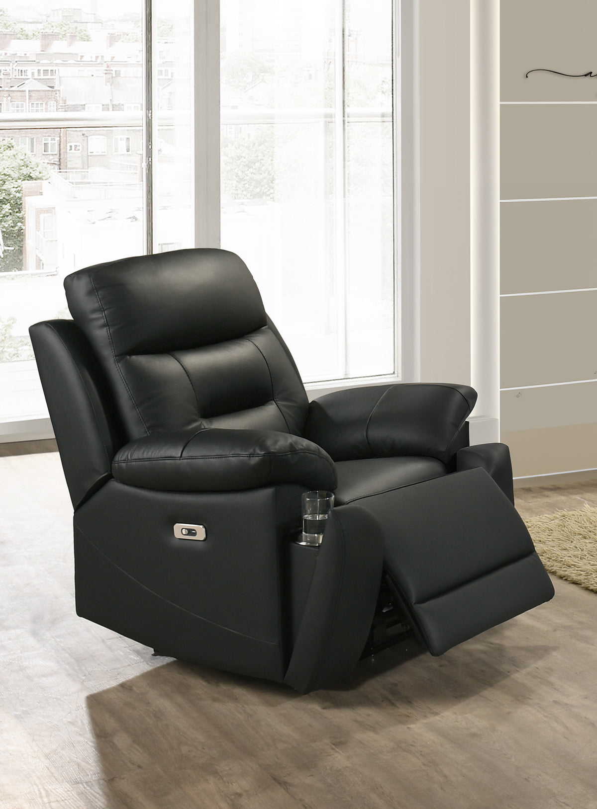 IF-8161 Power Recliner Sofa Set (Black Leather Match)