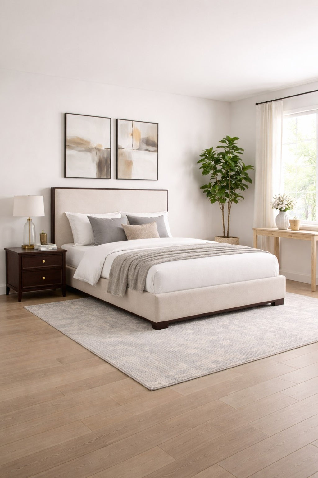 Queen Bed Frame (Beige) - 828911