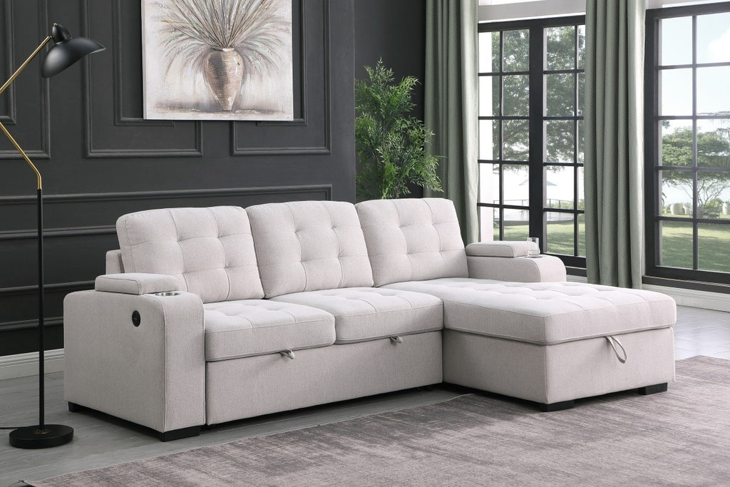 Lennox RHF Sectional Sleeper (Beige)