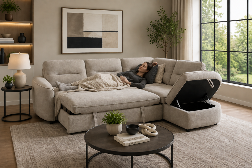 RHF Sectional Sleeper (Beige)