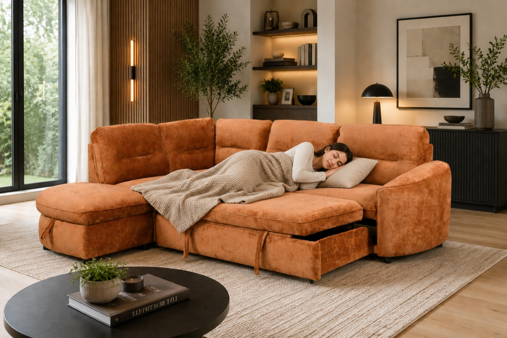 LHF Sectional Sleeper (Burnt Orange)