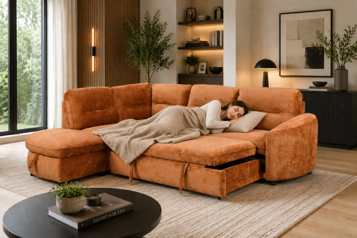 LHF Sectional Sleeper (Burnt Orange)