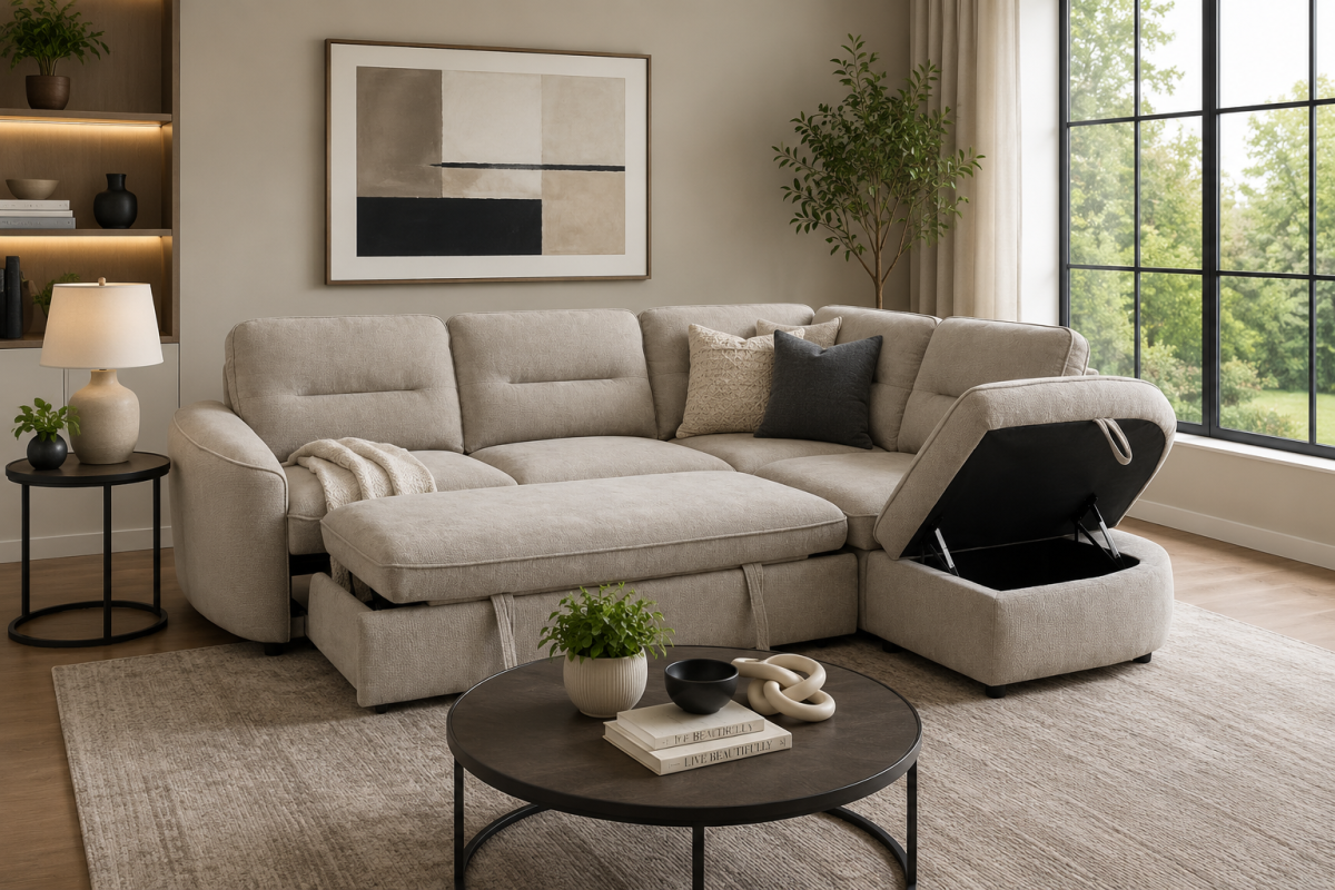 RHF Sectional Sleeper (Beige)