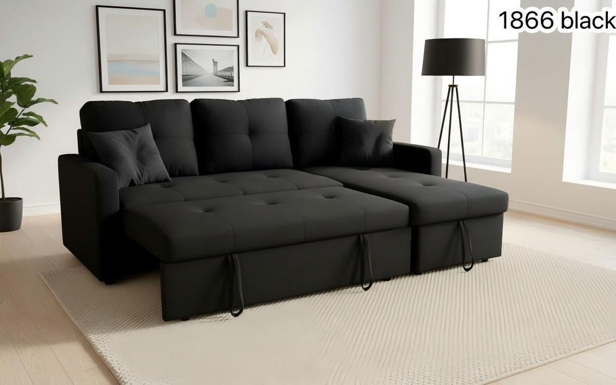 Live Oak 1866 Reversible Pull-Out Sofa Bed Sectional - Black