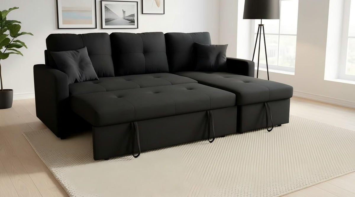 Live Oak 1866 Reversible Pull-Out Sofa Bed Sectional - Black
