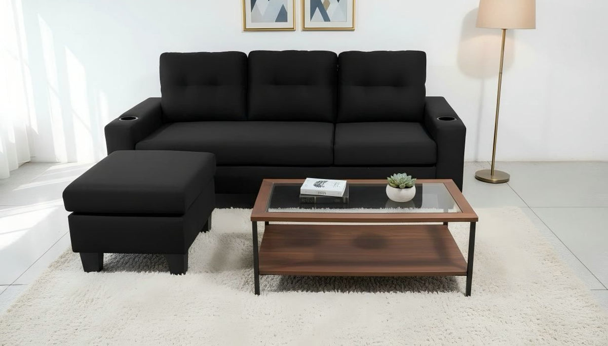 Live Oak 1867A Linen Sectional Sofa - Black