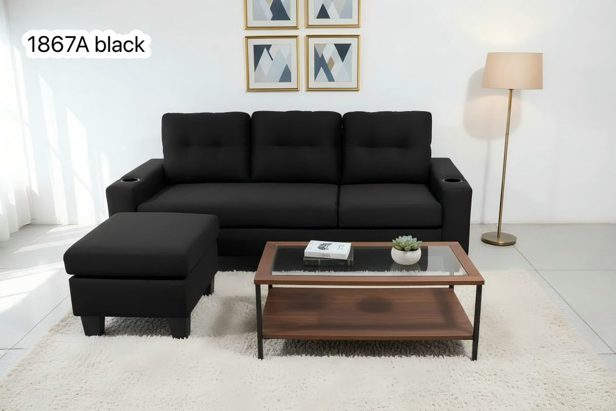 Live Oak 1867A Linen Sectional Sofa - Black