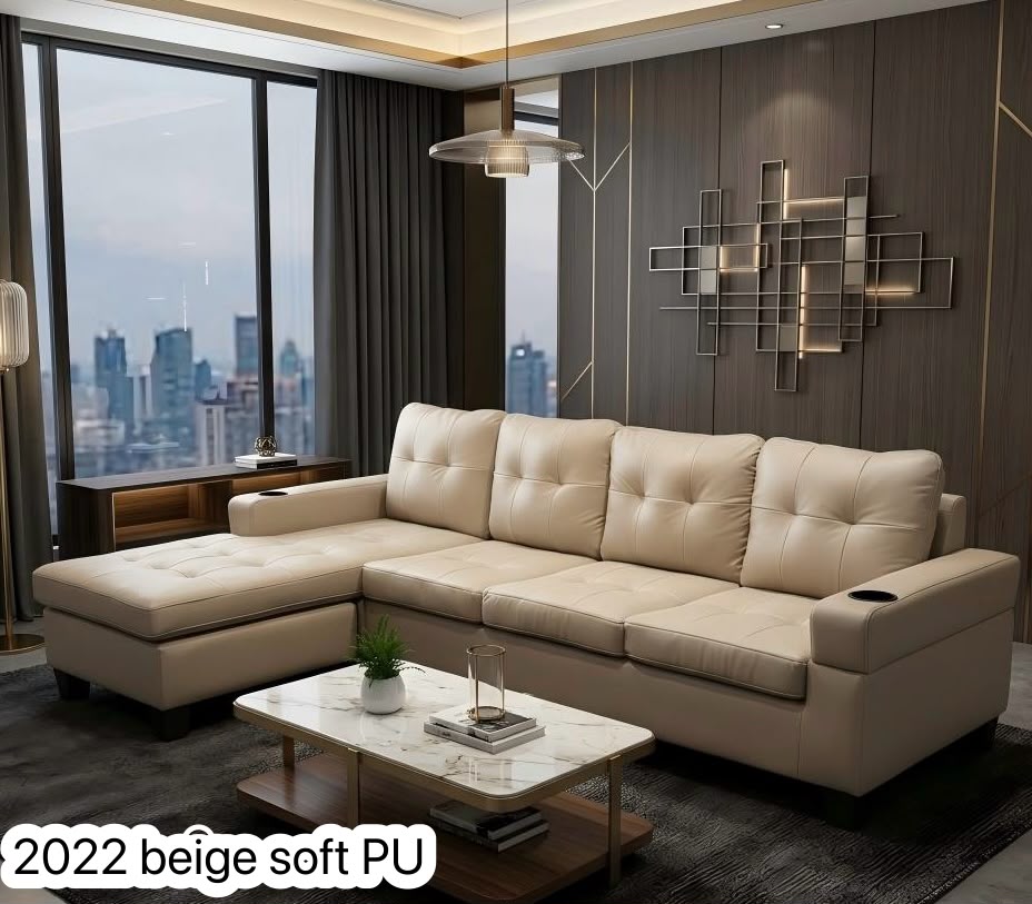 Live Oak 2022 Reversible Soft PU Leather Sectional Sofa - Beige