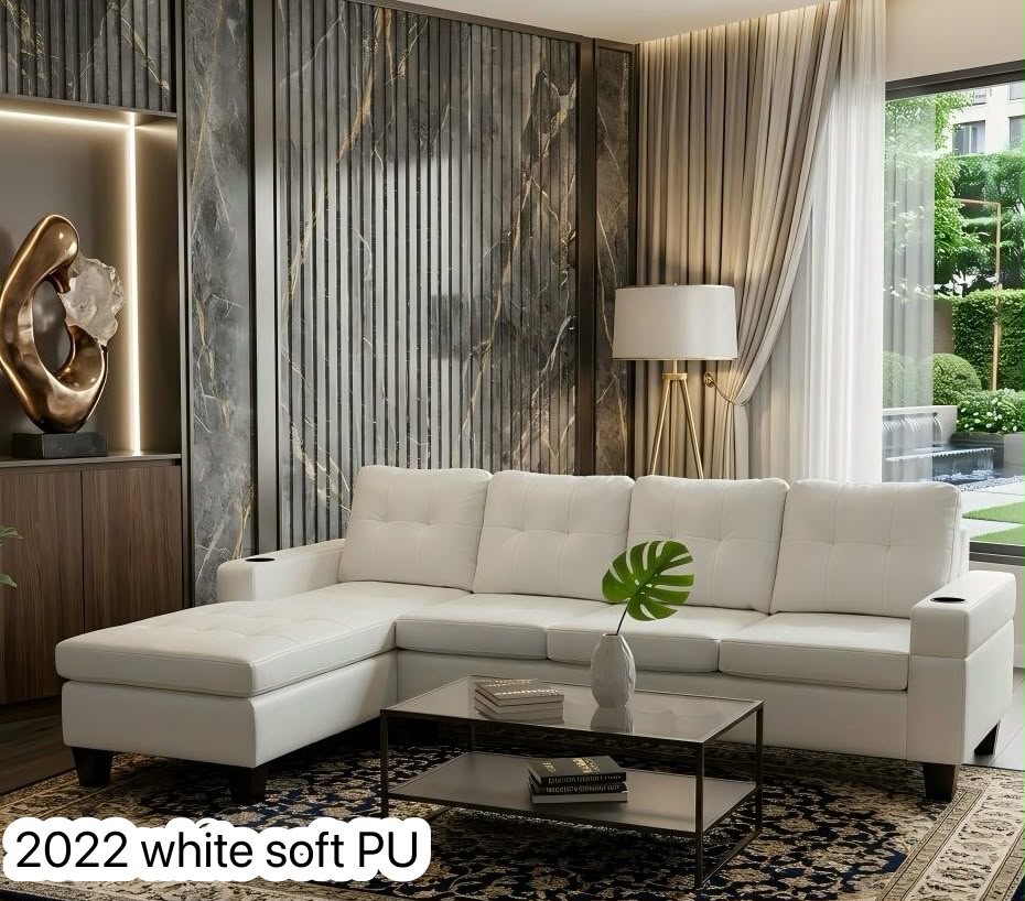 Live Oak 2022 Reversible Soft PU Leather Sectional Sofa - White