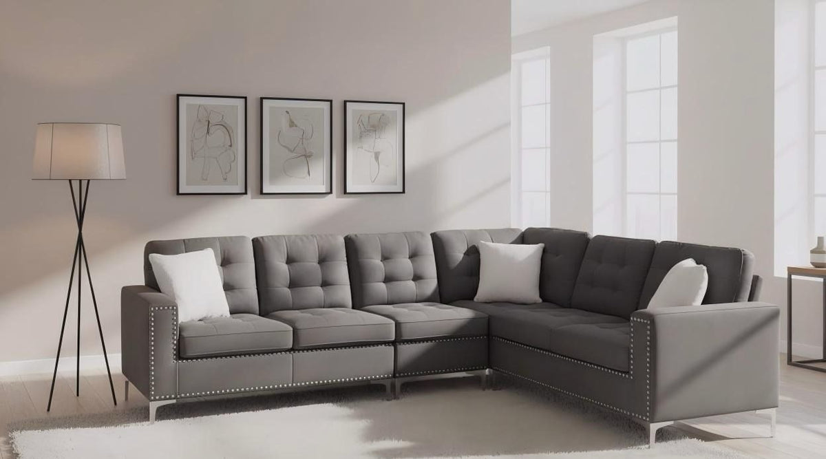 Live Oak 2201 Reversible Velvet Corner Sectional Sofa - Grey