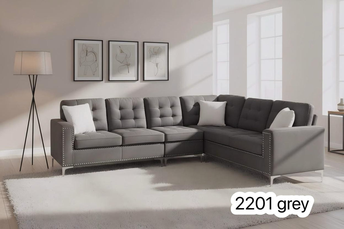 Live Oak 2201 Reversible Velvet Corner Sectional Sofa - Grey