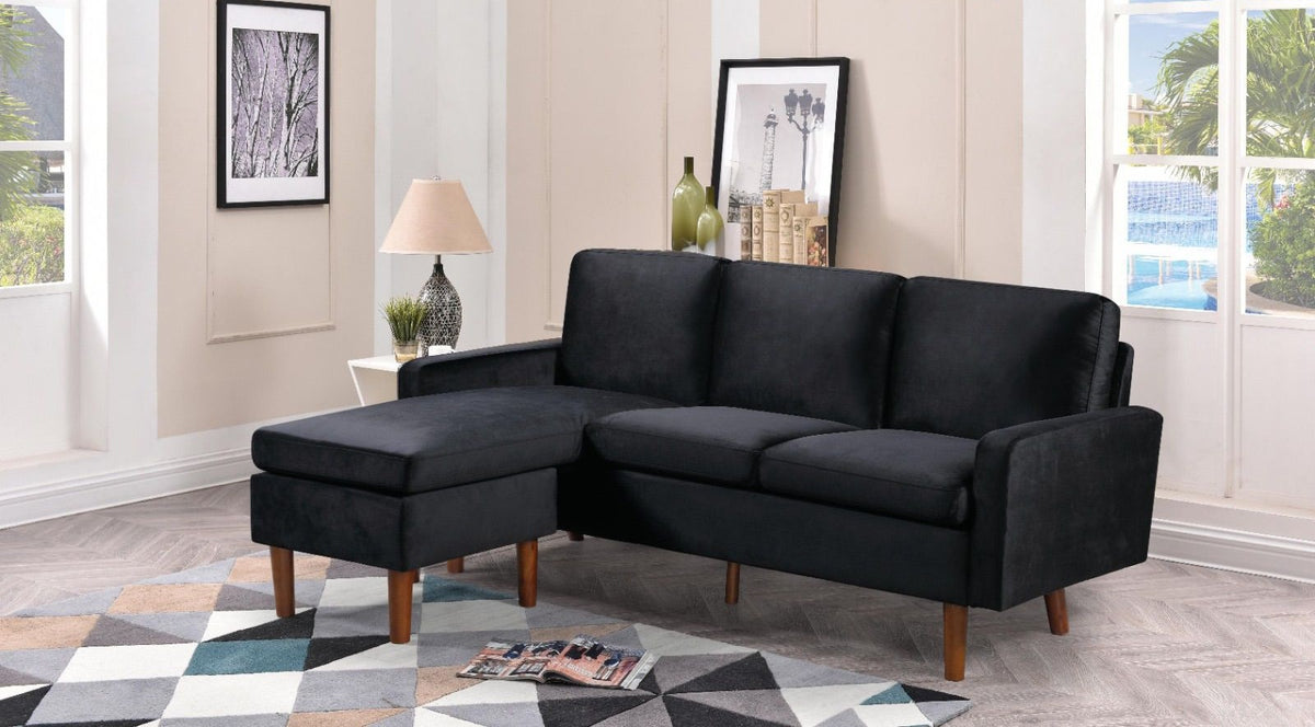 Live Oak 2213 Reversible Velvet Sectional Sofa - Black
