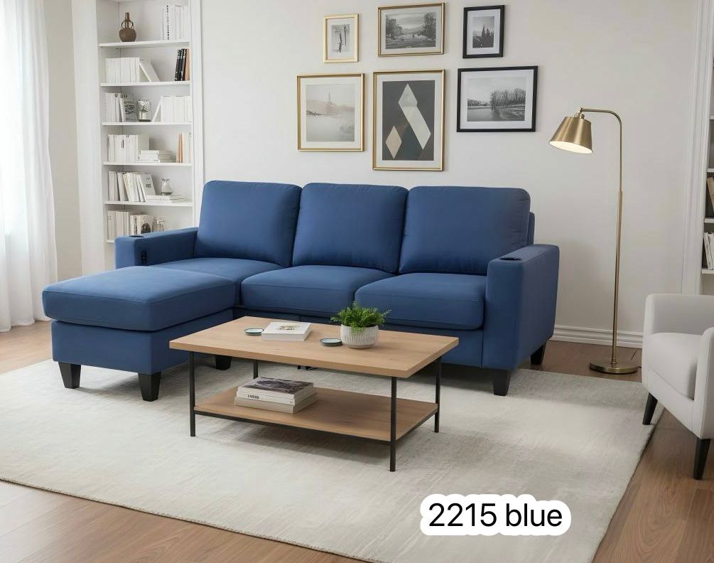 Live Oak 2215 Microfiber Sectional Sofa with USB Ports - Blue