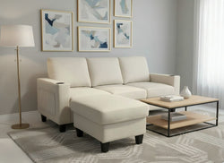 Live Oak 2215 Microfiber Sectional Sofa with USB Ports - Cream