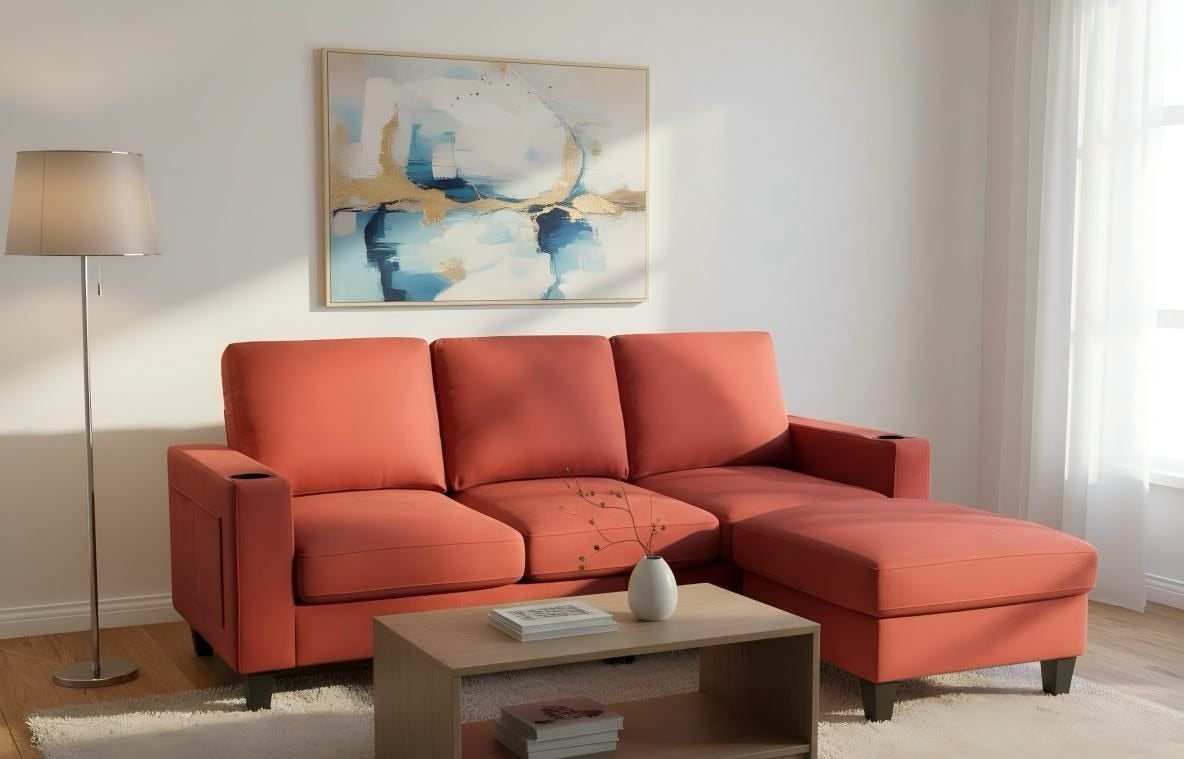 Live Oak 2215 Microfiber Sectional Sofa with USB Ports - Red