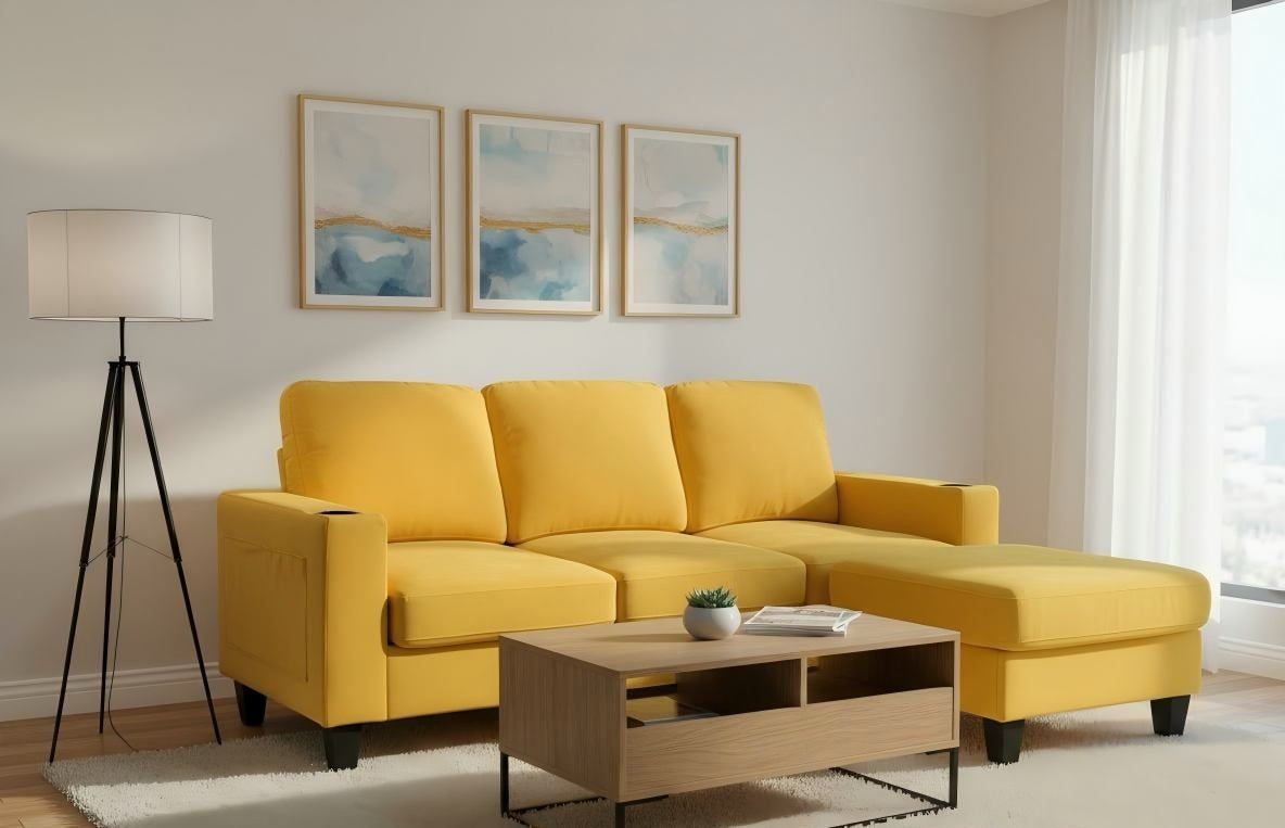 Live Oak 2215 Microfiber Sectional Sofa with USB Ports - Yellow