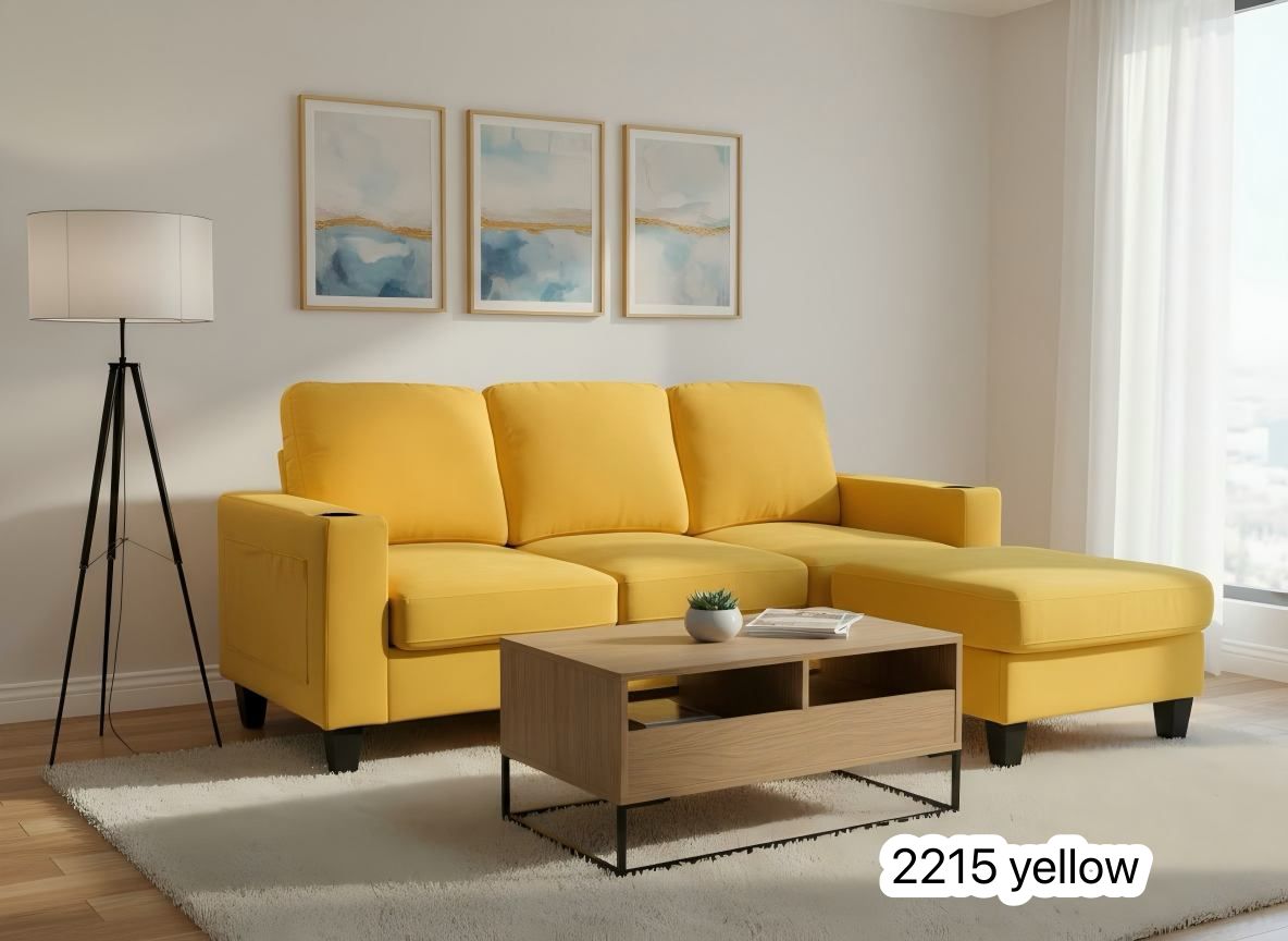 Live Oak 2215 Microfiber Sectional Sofa with USB Ports - Yellow
