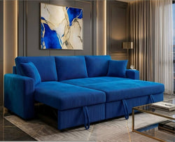 Live Oak 2508 Reversible Corduroy Pull-Out Sofa Bed Sectional - Blue