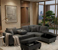 Live Oak 2510 Reversible Corduroy Sectional Sofa Set with Drop-Down Tray - Dark Grey