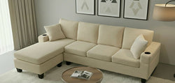 Live Oak 2511 Reversible Corduroy Sectional Sofa Set - Cream