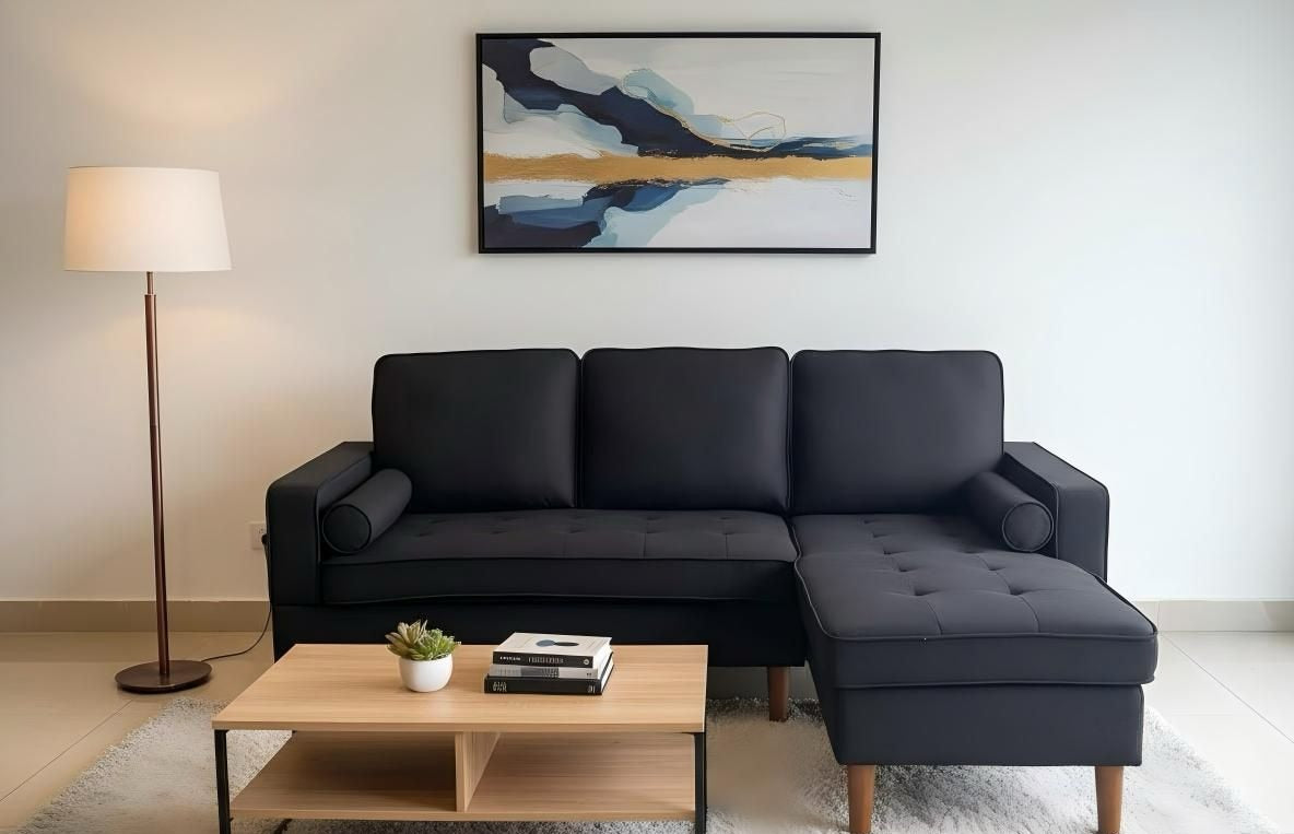 Live Oak 9122C Reversible Sectional Sofa with Solid Wood Legs - Linen Black