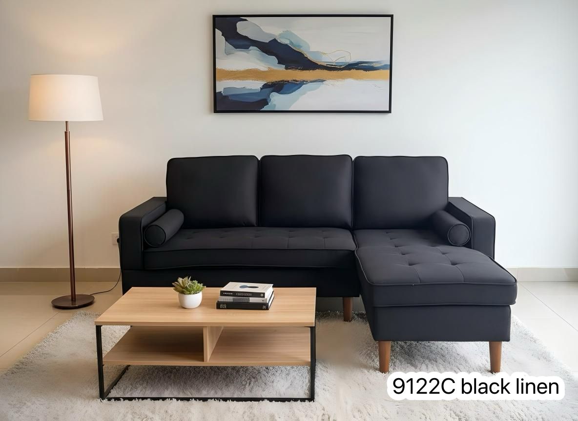 Live Oak 9122C Reversible Sectional Sofa with Solid Wood Legs - Linen Black