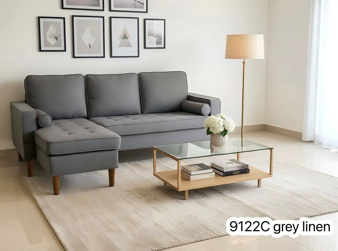 Live Oak 9122C Reversible Sectional Sofa with Solid Wood Legs - Linen Grey