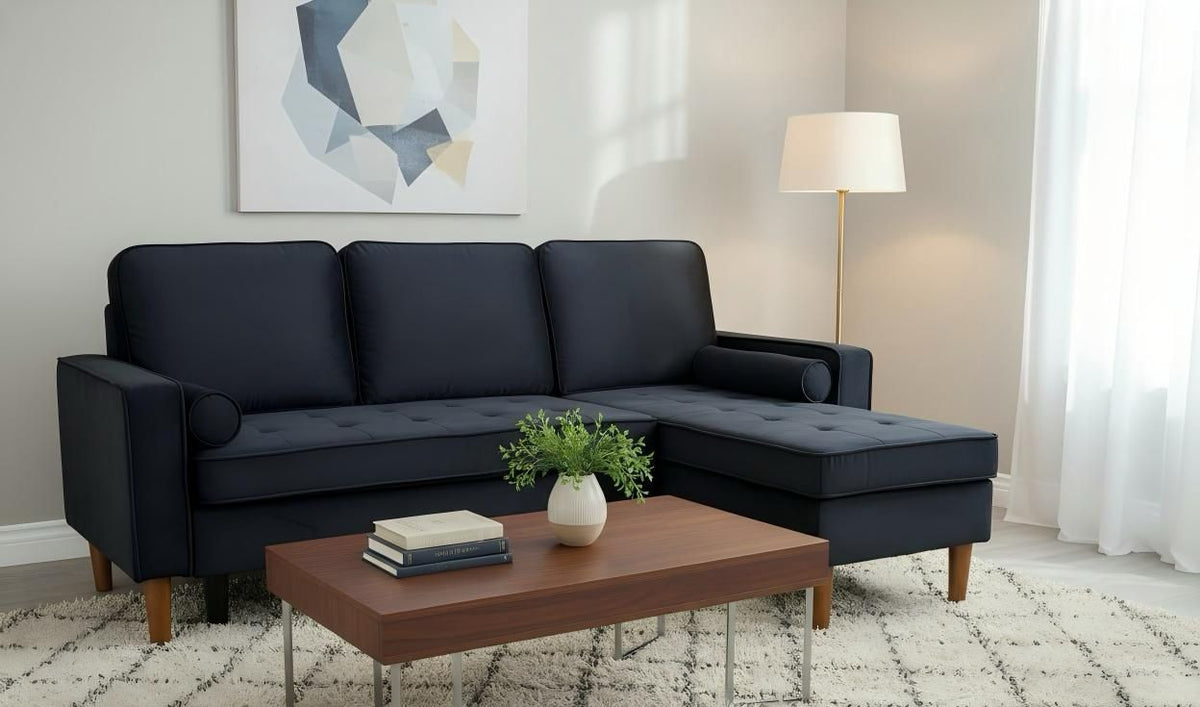 Live Oak 9122C Reversible Sectional Sofa with Solid Wood Legs - Velvet Black