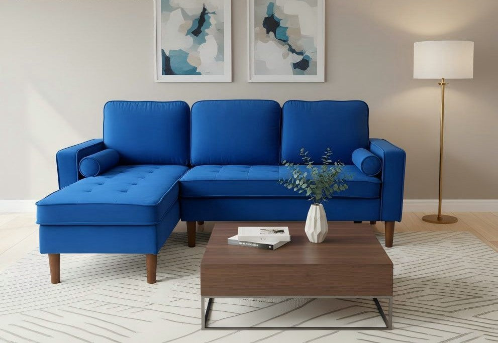 Live Oak 9122C Reversible Sectional Sofa with Solid Wood Legs - Velvet Blue