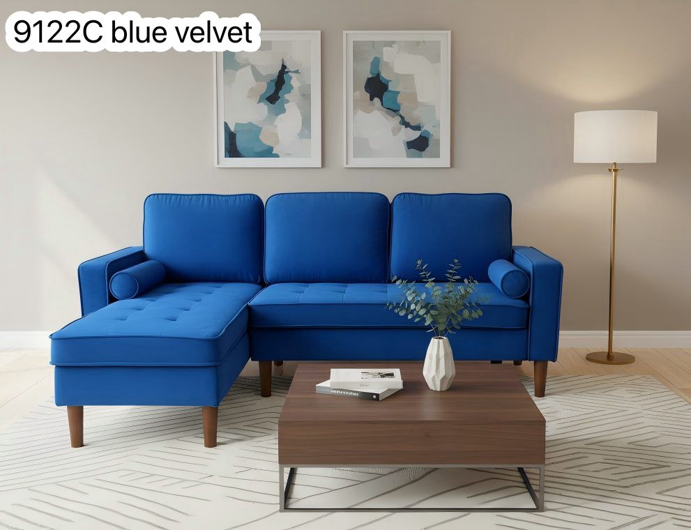 Live Oak 9122C Reversible Sectional Sofa with Solid Wood Legs - Velvet Blue